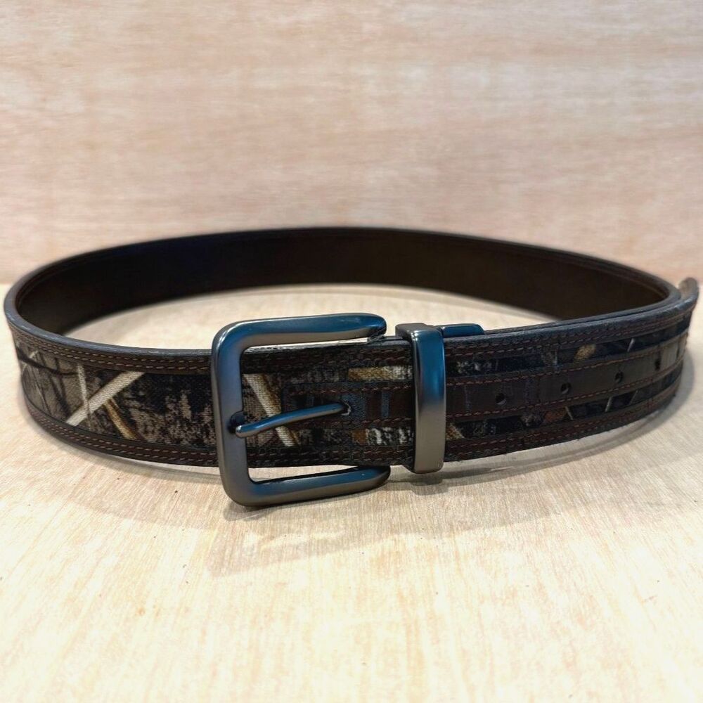Realtree Camouflage Canvas & Brown Leather Accent Belt Size 38-40